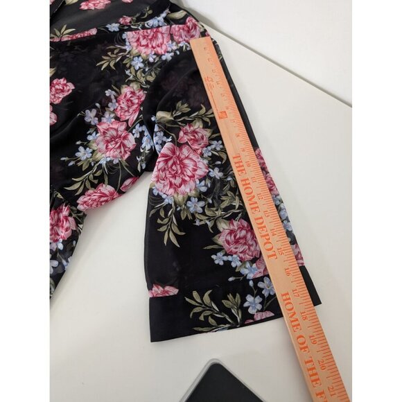 Torrid Floral Sheer Tunic Womens Size 3X Black Hi Low Button Front V Neck Shirt - Picture 12 of 15